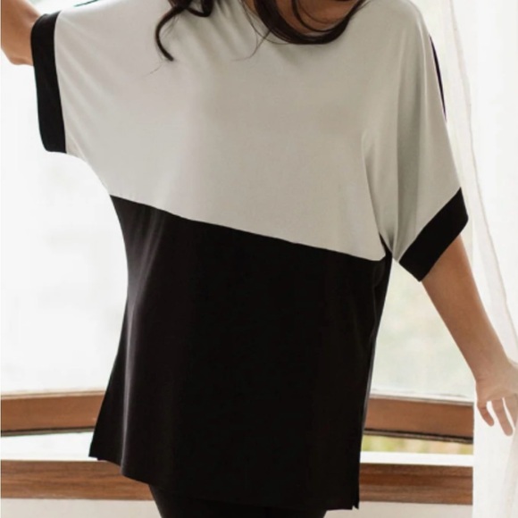 Sympli Black Gray Tan Colour Block Minimalist Casual Tunic Top Size 12 - Picture 1 of 10